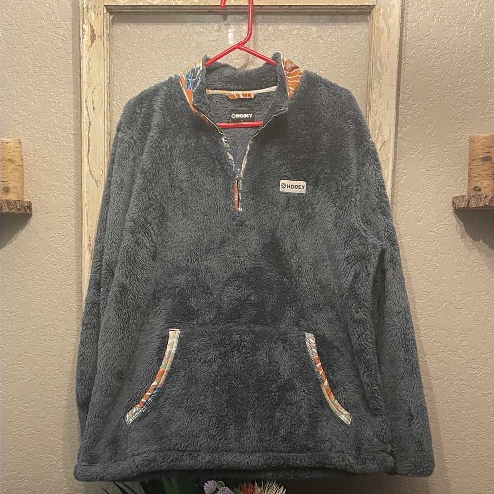 Hooey Navy Highpile Sherpa Pullover with Patterned Accents